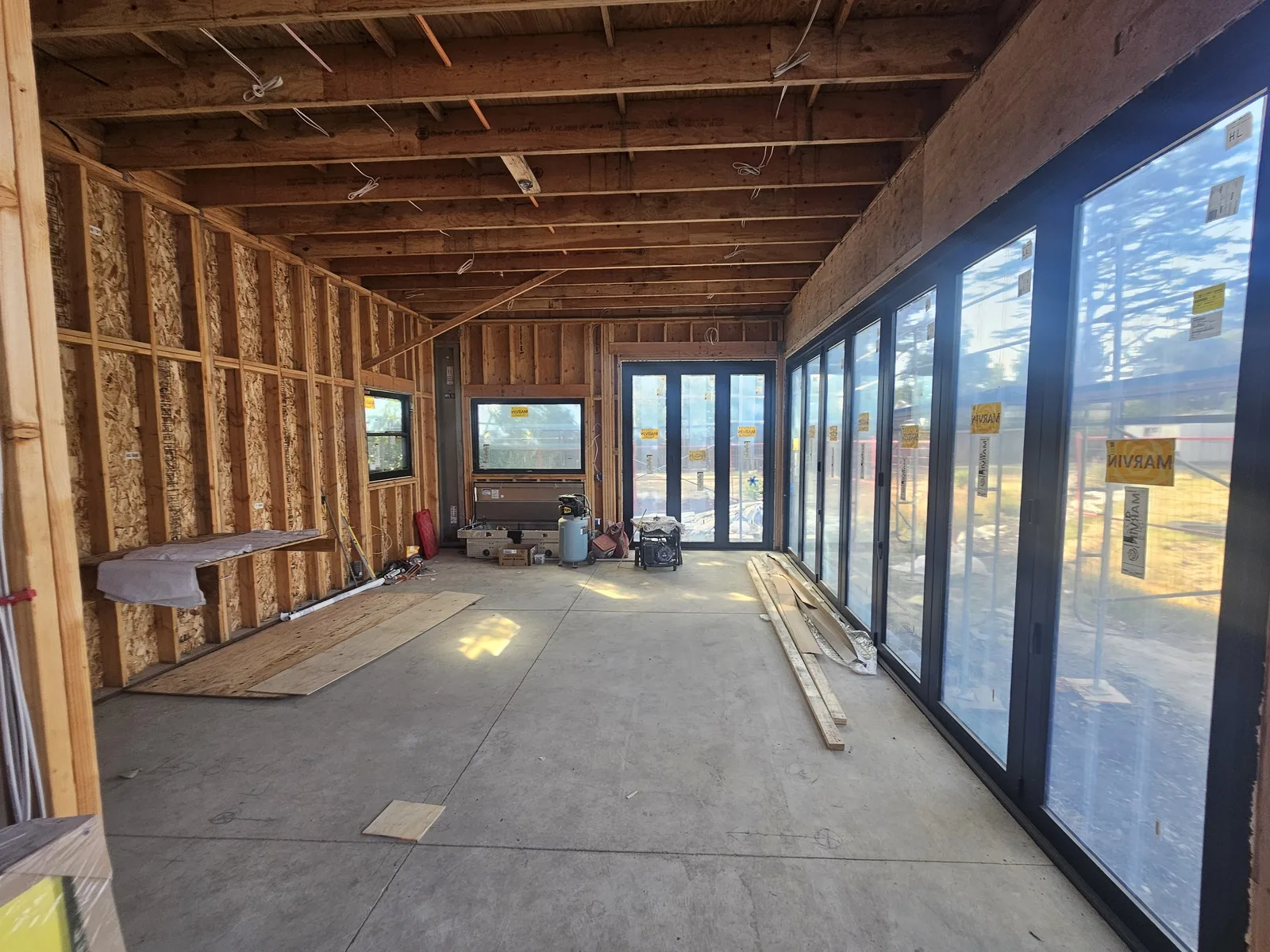 Hillsborough ADU interior framed with bi-fold door wall, June 2025